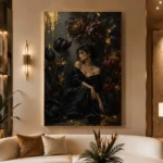 Midnight Bloom Muse Black & Gold Wall Art Canvas Print - Image 3