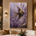Black Gold Angelfish Underwater Wall Art Canvas Print displayed in a contemporary gallery-inspired room