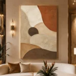 Terracotta Balance Minimalist Wall Art Canvas Print displayed in a contemporary gallery-inspired room