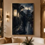 Midnight Kyoto Street Japanese Geisha Art Canvas Print - Image 3