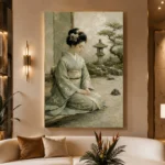Sage Kimono Zen Garden Japanese Geisha Art Canvas Print - Image 3