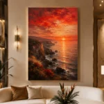 Coastal Sunset Dining Room Wall Art Canvas Print displayed in a contemporary gallery-inspired room