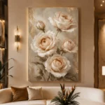Ivory Rose Bouquet Flower Wall Art Canvas Print displayed in a contemporary gallery-inspired room