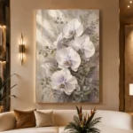 White Orchid Bouquet Flower Wall Art Canvas Print displayed in a contemporary gallery-inspired room