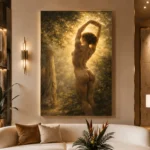 Sunlit Garden Figure Classical Nude Wall Art Canvas Print displayed in a contemporary gallery-inspired room