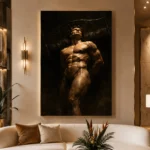 Chiaroscuro Male Figure Classical Nude Wall Art Canvas Print displayed in a contemporary gallery-inspired room