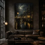Moonlit Amsterdam Canal Cinematic Cityscapes Canvas Print - Image 4