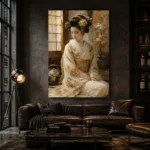 Ivory Kimono Portrait Japanese Geisha Art Canvas Print - Image 3