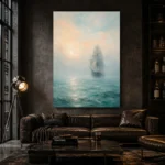 Misty Sailing Ship Sea Wall Art Canvas Print - Image 4