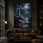 Moonlit Lighthouse Sea Wall Art Canvas Print - Image 4