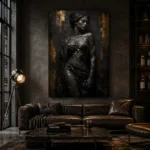 Obsidian Veil Muse Black & Gold Wall Art Canvas Print - Image 3