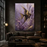 Black Gold Angelfish Underwater Wall Art Canvas Print shown in a warm modern interior