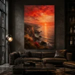 Coastal Sunset Dining Room Wall Art Canvas Print shown in a warm modern interior
