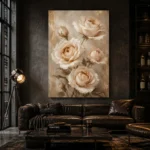 Ivory Rose Bouquet Flower Wall Art Canvas Print shown in a warm modern interior