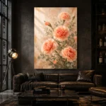 Peach Carnation Bouquet Flower Wall Art Canvas Print shown in a warm modern interior