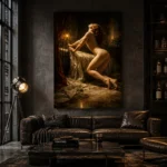 Candlelit Figure Classical Nude Wall Art Canvas Print shown in a warm modern interior