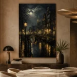 Moonlit Amsterdam Canal Cinematic Cityscapes Canvas Print - Image 5