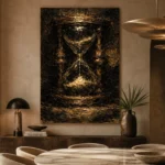 Antique Hourglass Dark Academia Wall Art Canvas Print presented in a sophisticated home setting