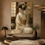 Ivory Kimono Portrait Japanese Geisha Art Canvas Print - Image 5