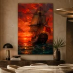 Crimson Tall Ship Sea Wall Art Canvas Print - Image 5