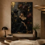 Midnight Bloom Muse Black & Gold Wall Art Canvas Print - Image 5