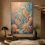 Coral Seahorses Underwater Wall Art Canvas Print presented in a sophisticated home setting