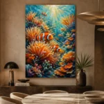 Clownfish Coral Reef Underwater Wall Art Canvas Print presented in a sophisticated home setting