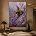 Black Gold Angelfish Underwater Wall Art Canvas Print presented in a sophisticated home setting