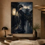 Midnight Kyoto Street Japanese Geisha Art Canvas Print - Image 5