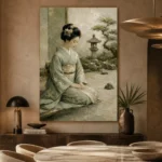 Sage Kimono Zen Garden Japanese Geisha Art Canvas Print - Image 5