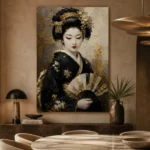 Black Kimono Fan Japanese Geisha Art Canvas Print - Image 5