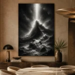 Stormlit Sea Rock Monochrome Wall Art Canvas Print presented in a sophisticated home setting