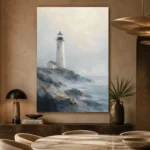 Coastal Lighthouse Dining Room Wall Art Canvas Print presented in a sophisticated home setting