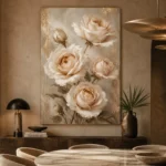 Ivory Rose Bouquet Flower Wall Art Canvas Print presented in a sophisticated home setting