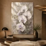 White Orchid Bouquet Flower Wall Art Canvas Print presented in a sophisticated home setting