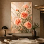 Peach Carnation Bouquet Flower Wall Art Canvas Print presented in a sophisticated home setting