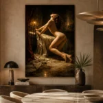 Candlelit Figure Classical Nude Wall Art Canvas Print presented in a sophisticated home setting