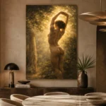 Sunlit Garden Figure Classical Nude Wall Art Canvas Print presented in a sophisticated home setting