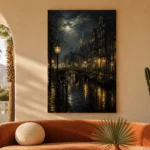Moonlit Amsterdam Canal Cinematic Cityscapes Canvas Print - Image 6