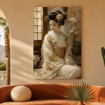 Ivory Kimono Portrait Japanese Geisha Art Canvas Print - Image 6