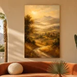 Golden Tuscan Valley Landscape Wall Art Canvas Print - Image 3