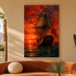 Crimson Tall Ship Sea Wall Art Canvas Print - Image 6