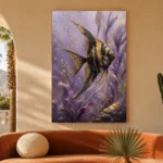 Black Gold Angelfish Underwater Wall Art Canvas Print showcased in an elegant minimalist interior