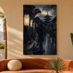 Midnight Kyoto Street Japanese Geisha Art Canvas Print - Image 6