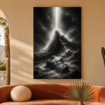 Stormlit Sea Rock Monochrome Wall Art Canvas Print showcased in an elegant minimalist interior
