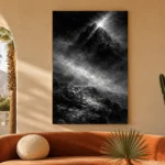 Mistbound Mountain Observatory Monochrome Wall Art Canvas Print showcased in an elegant minimalist interior