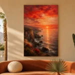 Coastal Sunset Dining Room Wall Art Canvas Print showcased in an elegant minimalist interior