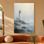 Coastal Lighthouse Dining Room Wall Art Canvas Print showcased in an elegant minimalist interior