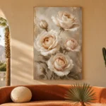 Ivory Rose Bouquet Flower Wall Art Canvas Print showcased in an elegant minimalist interior
