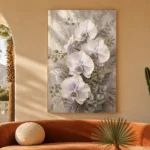 White Orchid Bouquet Flower Wall Art Canvas Print showcased in an elegant minimalist interior